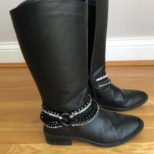 Black Leather Girls Boots